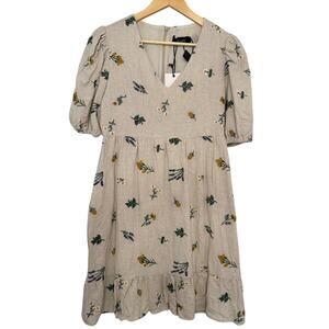 Kourt Casual Flax Linen Blend Breezy Sunflower Bubble Wheat Dress Medium